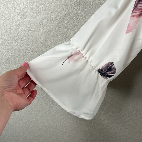 Boho Festival Coachella Off The Shoulder Feather Print Summer Dress Size Large - Picture 3 of 5